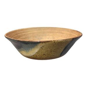 Vintage Studio Pottery 1976 Marge Pottery Abstract Bowl Brown Blue Glazed 9.5"
